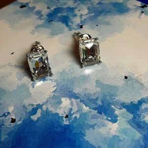 Clear Rectangular Jewel Stud Earrrings NEW